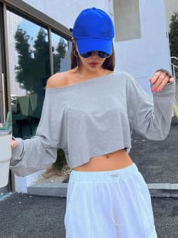 Women Slash Neck Long Sleeve T-shirt Casual Solid Drop Sleeves Off Shoulder Crops Tees Elastic Loose Streetwear Club T-Shirts