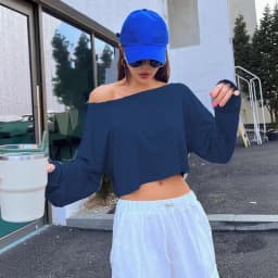 Women Slash Neck Long Sleeve T-shirt Casual Solid Drop Sleeves Off Shoulder Crops Tees Elastic Loose Streetwear Club T-Shirts