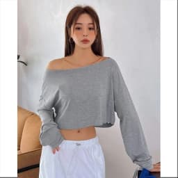 Women Slash Neck Long Sleeve T-shirt Casual Solid Drop Sleeves Off Shoulder Crops Tees Elastic Loose Streetwear Club T-Shirts