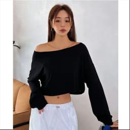 Women Slash Neck Long Sleeve T-shirt Casual Solid Drop Sleeves Off Shoulder Crops Tees Elastic Loose Streetwear Club T-Shirts