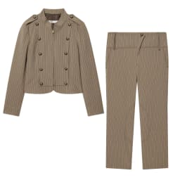 European and American style women's new fashion stripe slim-fit suit jacket and high-waisted pants set