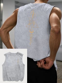 100% Pure Cotton Men's Summer Fashionable Casual Sports Loose Geometric Pattern Printed Breathable Round Neck Sleeveless Vest