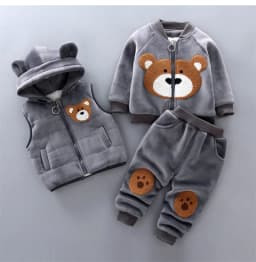 Winter Baby Clothing Sets Autumn Boys Girls Thick Warm Suits Hooded Sweater Cartoon Cute Bear Three-Piece kids Outfits 0-4 Years