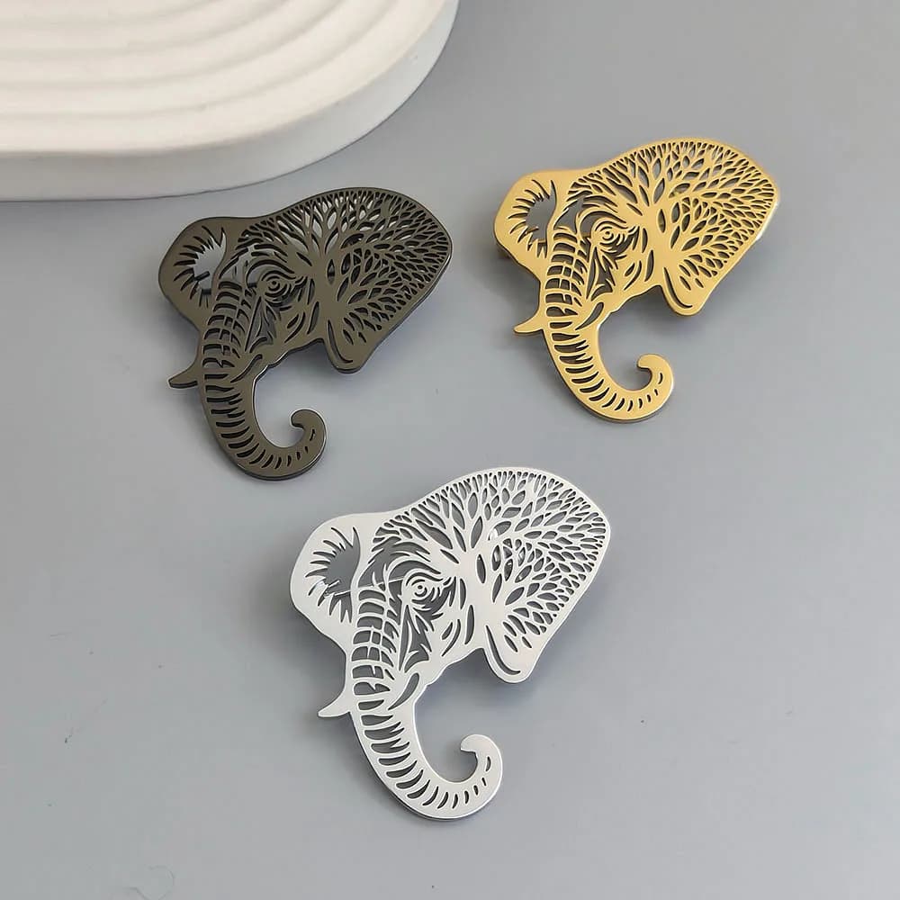 Original design branch elephant gold-plated stainless steel brooch, waterproof and non-fading brooch, suit accessories