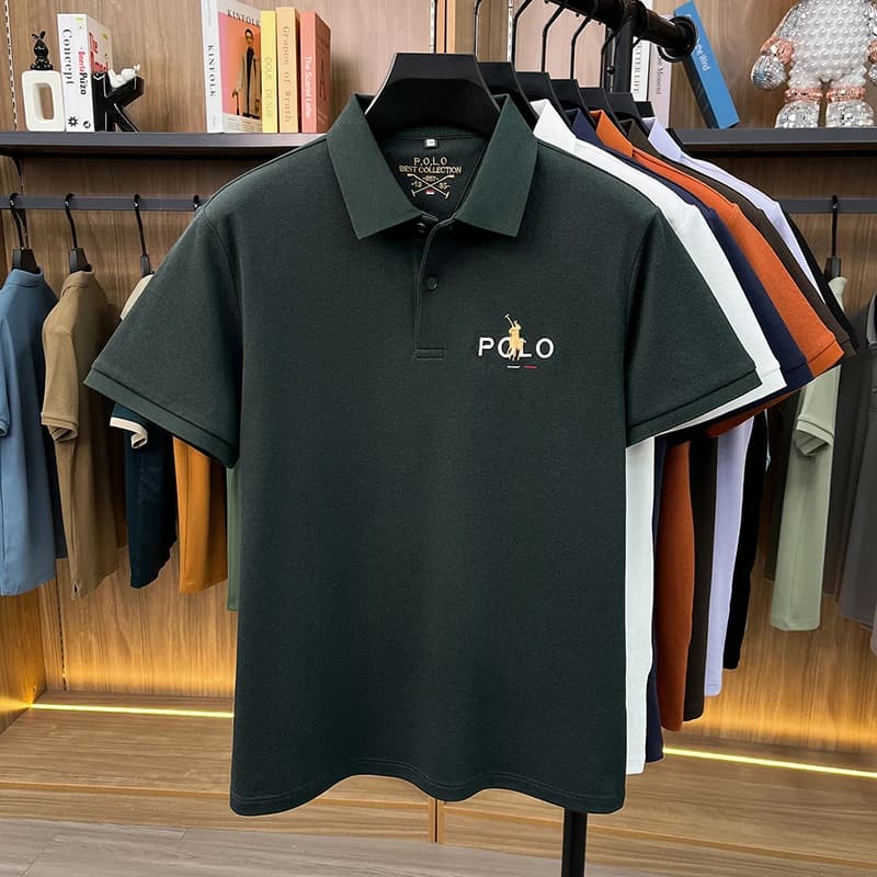 High end luxury brand silk cotton short sleeve polo shirt summer comfort men's T-shirt Paul Pony embroidered business casual top