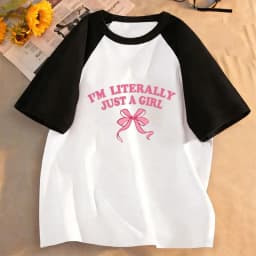 Fashion I'm Literally Just A Girl Bow T-shirt Girls Kids Vintage Style Casual Printed T Shirt Round Neck Short Sleeve Top Tee