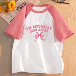 Fashion I'm Literally Just A Girl Bow T-shirt Girls Kids Vintage Style Casual Printed T Shirt Round Neck Short Sleeve Top Tee