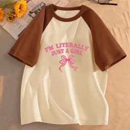 Fashion I'm Literally Just A Girl Bow T-shirt Girls Kids Vintage Style Casual Printed T Shirt Round Neck Short Sleeve Top Tee