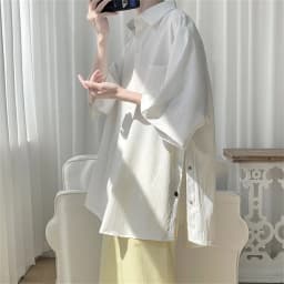 Solid Color Spring Summer Thin Shirts Short Sleeve Loose Turn-down Collar Button Handsome Fashion Casual Street Men's Clothing