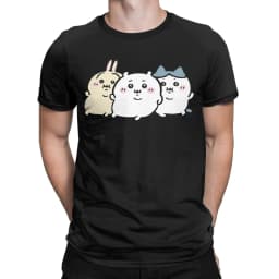 Chubby Bloated Chiikawas Hachiware Usagi Hungry Eat Food Full Fat T Shirts Men's Cotton T-Shirt Tee Shirt Clothing Gift Idea