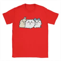 Chubby Bloated Chiikawas Hachiware Usagi Hungry Eat Food Full Fat T Shirts Men's Cotton T-Shirt Tee Shirt Clothing Gift Idea
