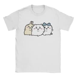 Chubby Bloated Chiikawas Hachiware Usagi Hungry Eat Food Full Fat T Shirts Men's Cotton T-Shirt Tee Shirt Clothing Gift Idea