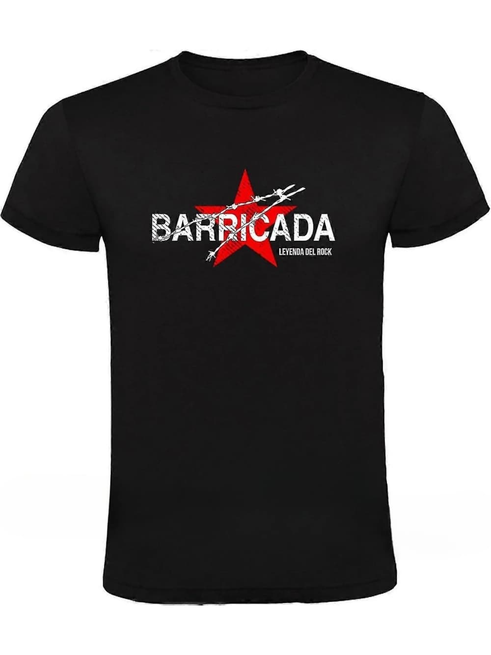 Men's Black Barricada Punk Band Graphic T-Shirt Distressed White and Red Lyrics rint Pure Cotton Couple Style All Seasons Shirt