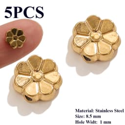 5PCS Flower Spacers Beads18K Gold Plated For Jewelry Making Bead Separator Stainless Steel Never Fade Flat Beads DIY Bracelet