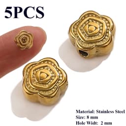 5PCS Flower Spacers Beads18K Gold Plated For Jewelry Making Bead Separator Stainless Steel Never Fade Flat Beads DIY Bracelet