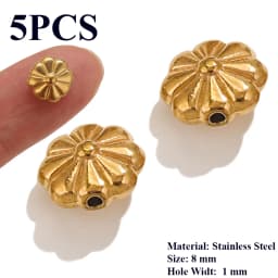 5PCS Flower Spacers Beads18K Gold Plated For Jewelry Making Bead Separator Stainless Steel Never Fade Flat Beads DIY Bracelet