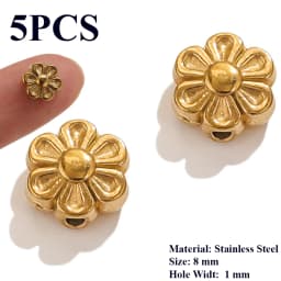 5PCS Flower Spacers Beads18K Gold Plated For Jewelry Making Bead Separator Stainless Steel Never Fade Flat Beads DIY Bracelet