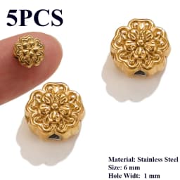 5PCS Flower Spacers Beads18K Gold Plated For Jewelry Making Bead Separator Stainless Steel Never Fade Flat Beads DIY Bracelet
