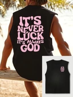 100% Pure Cotton Men's Summer Fashionable Casual Sports Loose God Luck Letter Printed Breathable Round Neck Sleeveless Vest
