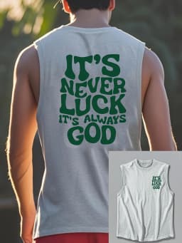 100% Pure Cotton Men's Summer Fashionable Casual Sports Loose God Luck Letter Printed Breathable Round Neck Sleeveless Vest