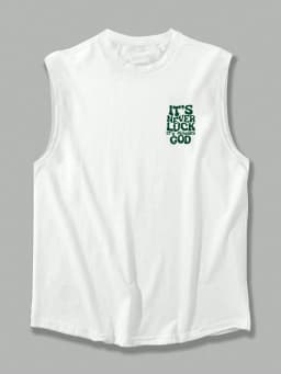 100% Pure Cotton Men's Summer Fashionable Casual Sports Loose God Luck Letter Printed Breathable Round Neck Sleeveless Vest