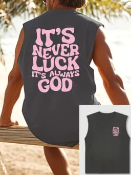 100% Pure Cotton Men's Summer Fashionable Casual Sports Loose God Luck Letter Printed Breathable Round Neck Sleeveless Vest