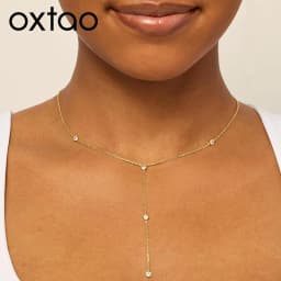 OXTAO 3.0mm Long Chain Moissanite Y Drop Necklace for Women Vintage Tassel Choker Necklace Aesthetics Jewelry 14K Gold Filled