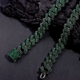 Cuban Chain Necklace for Men Women, Green Rhinestone Iced Out Link Chain, Hip Hop Jewelry