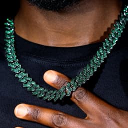 Cuban Chain Necklace for Men Women, Green Rhinestone Iced Out Link Chain, Hip Hop Jewelry