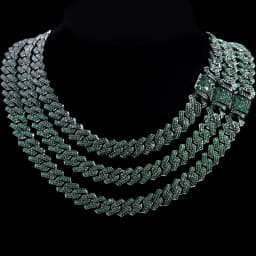 Cuban Chain Necklace for Men Women, Green Rhinestone Iced Out Link Chain, Hip Hop Jewelry