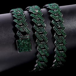 Cuban Chain Necklace for Men Women, Green Rhinestone Iced Out Link Chain, Hip Hop Jewelry