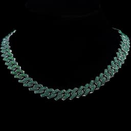 Cuban Chain Necklace for Men Women, Green Rhinestone Iced Out Link Chain, Hip Hop Jewelry