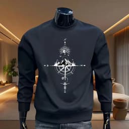 2026 Retro Compass Printed Men's Sportswear Spring and Autumn Daily Casual Fashion Warm Long Sleeve Top Men's Round Neck