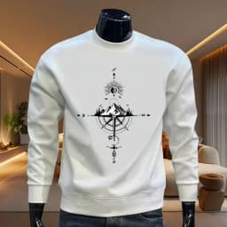 2026 Retro Compass Printed Men's Sportswear Spring and Autumn Daily Casual Fashion Warm Long Sleeve Top Men's Round Neck