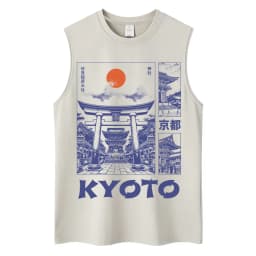 Japanese Ukiyo-e Beach Style Washed Tank Tops Naoshima Art Island Vintage Vests Men Women Cotton Casual Loose Sleeveless T Shirt
