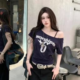 Y2k Sport Summer Off Shoulder Top Women Sexy Vintage 2000s Short Sleeve T Shirt Lady Body Basic Crop Top Female Casual