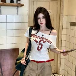 Y2k Sport Summer Off Shoulder Top Women Sexy Vintage 2000s Short Sleeve T Shirt Lady Body Basic Crop Top Female Casual