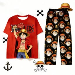2026 One Piece Pirate King Luffy Suit Pajamas Pants for Men's Shirts Women Y2k T-shirts And Pants Set Kids Tshirt Set