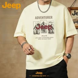JEEP 2026 Men's Summer Pure Cotton Comfort T-Shirt, Loose and Casual, Crew Neck Outdoor Men's Top