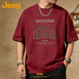 JEEP 2026 Men's Summer Pure Cotton Comfort T-Shirt, Loose and Casual, Crew Neck Outdoor Men's Top
