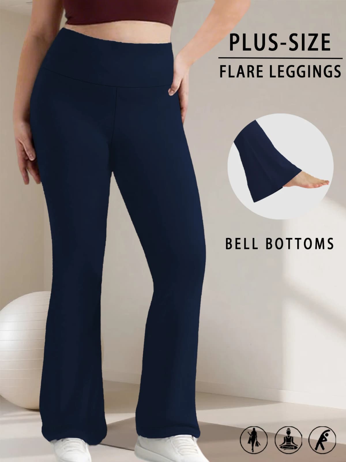 Plus Size Elegant Women's High-Waisted Flared Pants for Yoga Workout. Suitable for Women Leggings to Use for Leisure.