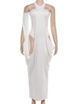 Kliou Sexy Fashion 2 Piece Set Woman Wrap Chest Backless Skinny Bodysuits+Irregular Hollow Halter Long Dress Street Style Suits
