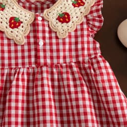 Baby Girl Dresses Summer Cotton Checkered Strawberry Pattern Girls Dresses Sweet Sleeveless Beach Baby Clothing