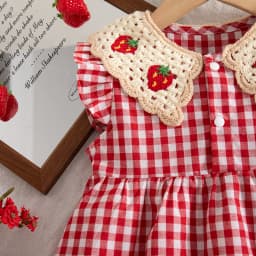 Baby Girl Dresses Summer Cotton Checkered Strawberry Pattern Girls Dresses Sweet Sleeveless Beach Baby Clothing