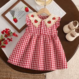 Baby Girl Dresses Summer Cotton Checkered Strawberry Pattern Girls Dresses Sweet Sleeveless Beach Baby Clothing
