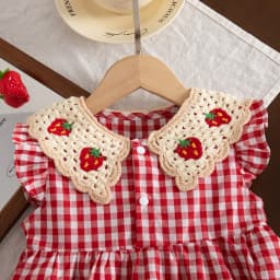 Baby Girl Dresses Summer Cotton Checkered Strawberry Pattern Girls Dresses Sweet Sleeveless Beach Baby Clothing