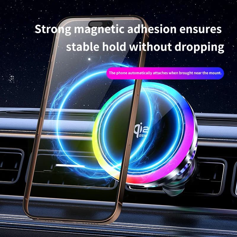 Car qi2.2 25W Magnetic Wireless Charger Air Cooling Fast Charging Station Air Vent Phone Holder Stand For iPhone 17~12 Pro Max