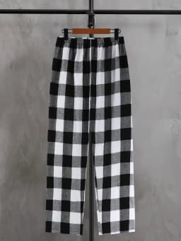 Men's Plaid Elastic Waist Casual Pants Summer Loose Straight Loungewear Pajama Trousers