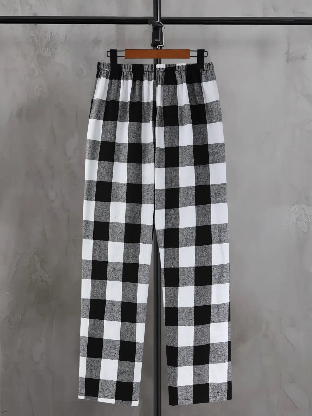 Men's Plaid Elastic Waist Casual Pants Summer Loose Straight Loungewear Pajama Trousers