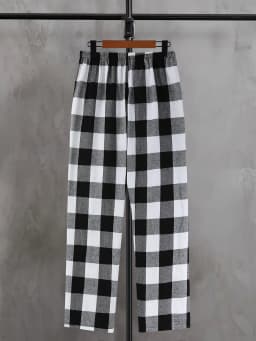 Men's Plaid Elastic Waist Casual Pants Summer Loose Straight Loungewear Pajama Trousers